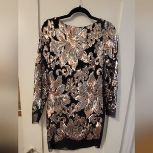 Sequin Floral Black and Gold mini dress size m